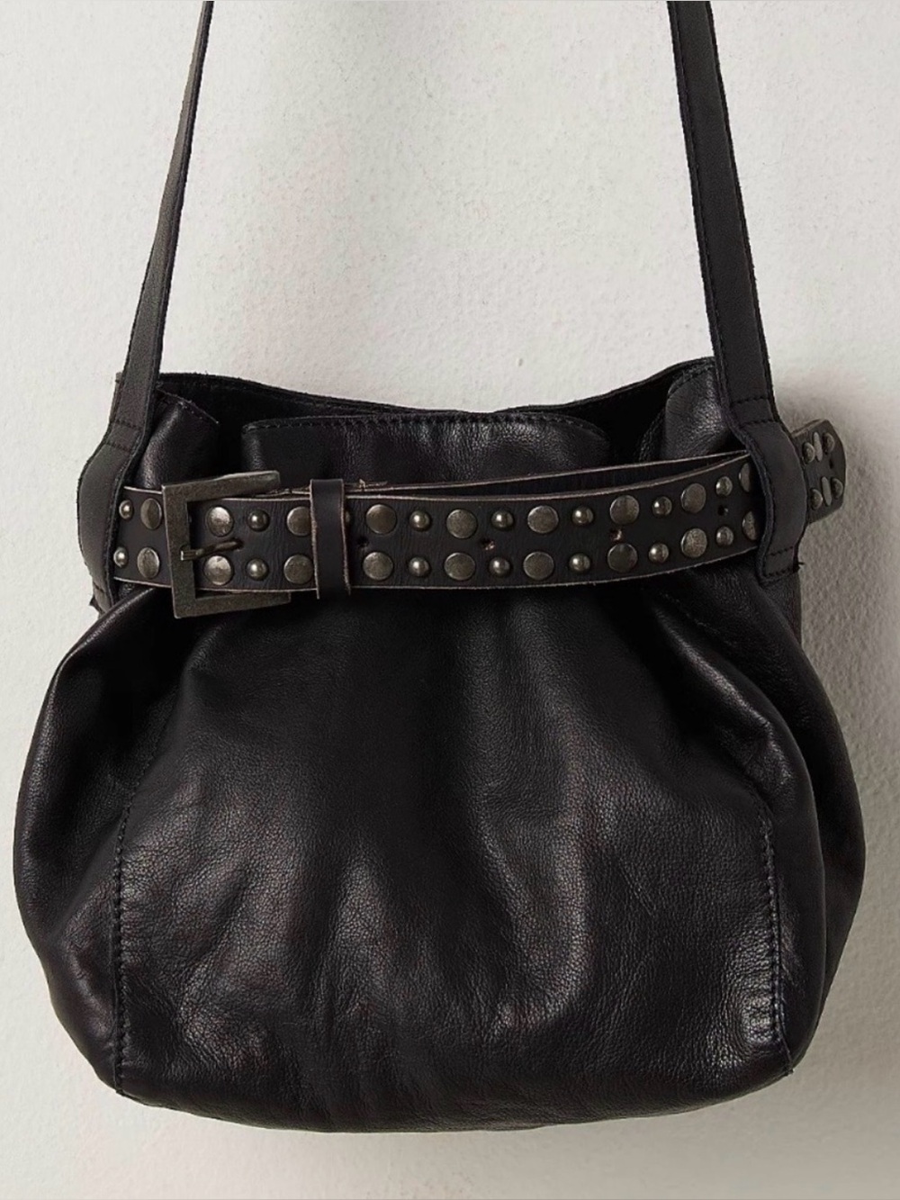 Free People Leather Stud-Accent Shoulder Bag - Black